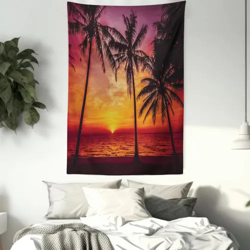 Vista 7 de Lunarable Tapiz tropical, playa tropical al atardecer con palmeras pacífica vista nocturna al océano, decoración para colgar en la pared