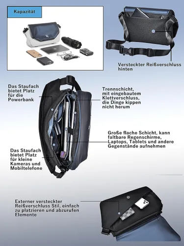 Vista 3 de FSD. WG Satchel Messenger Bag for Men Canvas,Business Travel Bag Bookbag Shoulder Bag with Upgraded Feature