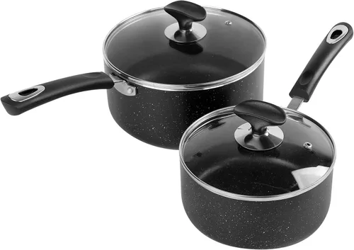 Vista 10 de Juego de cacerolas antiadherentes de 1 cuarto de galón y 2 cuartos de galón, sartén antiadherente ultra pequeña con tapa de cristal, ideal para Negro
