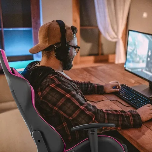 Vista 9 de GORELAX - Silla de masaje para videojuegos, silla reclinable para computadora con soporte lumbar, brazos ajustables, reposapiés, respaldo alto