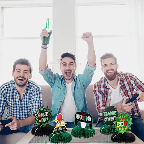 Vista 6 de 9 piezas de centro de mesa con diseño de panal de abeja para videojuegos, decoración de fiesta de cumpleaños, decoración de fiesta de cumpleaños