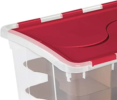 Vista 3 de Sterilite Caja de almacenamiento de adornos de Navidad apilable transparente de 48 cuartos de galón