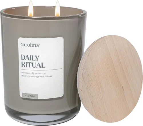 Vista 18 de Carolina Encantadora vela perfumada de lavanda, vela relajante de aromaterapia de bienestar de 16 onzas, 2 mechas de cera de mezcla de soja, velas