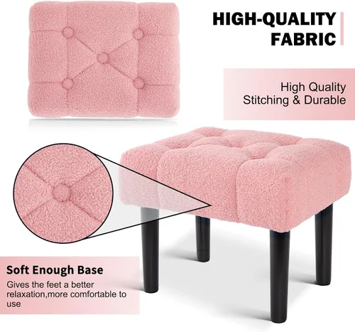 Vista 15 de HOUCHICS Taburete acolchado de piel, pequeño reposapiés otomano con patas de madera, moderno reposo rectangular para sala de estar, sofá, escritorio