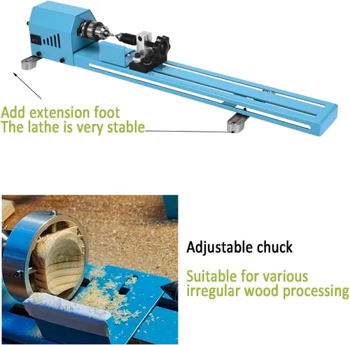 Vista 5 de Mini torno de madera multipropósito mejorado y prolongado con diámetro de procesamiento de 11 pulgadas compatible con corte, torneado, lijado