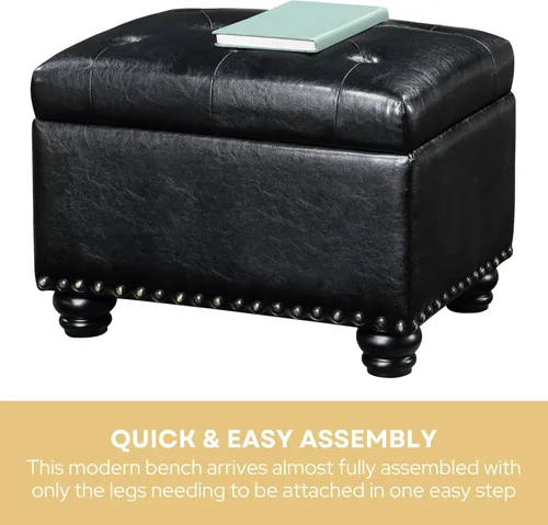 Vista 8 de Convenience Concepts Designs4Comfort Otomano de almacenamiento, Cuero, Negro