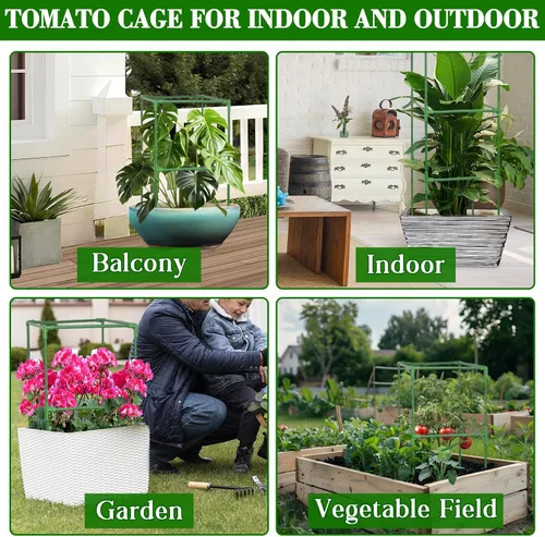 Vista 6 de ZeeDix Paquete de 6 jaulas cuadradas de tomate para jardín con clips de 45 Verde-6 Pack