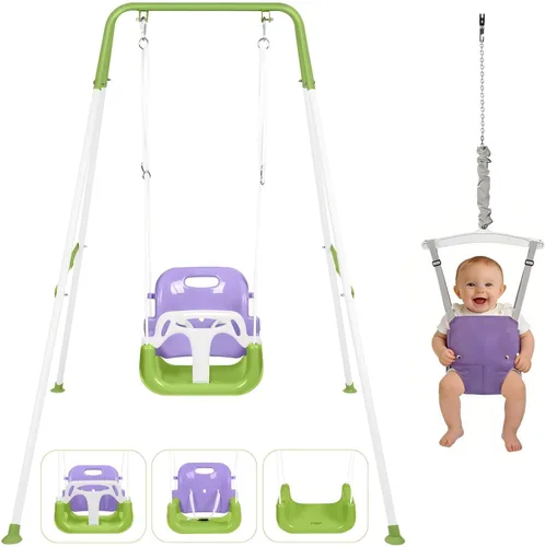 4-in-1 Toddler Swing Set & Baby Jumper and Bouncer for Toddlers, Foldable Baby Swing Stand for Outdoor Indoor Play, Easy to Assemble and Store for