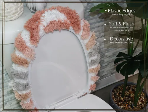 Vista 5 de Funda de microfibra suave para tapa de inodoro, lavable a máquina, 18 x 18 pulgadas, parte trasera de goma, se adapta a la mayoría de tapas