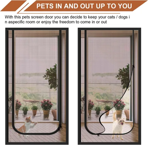 Vista 5 de Dixutzi Puerta mosquitera reforzada para gatos que se adapta a puertas de 30 x 80 pulgadas, puerta mosquitera resistente a prueba de mascotas