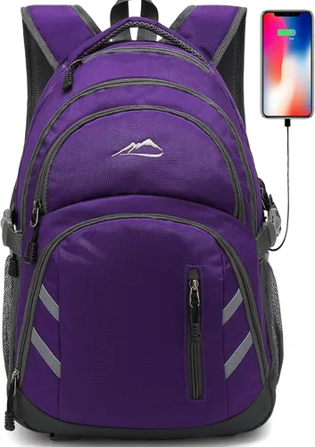 Vista 10 de ProEtrade - Mochila para universidad con puerto de carga USB, para laptop y viajes, Negro, 15,6 pulg., Mochilas Daypack