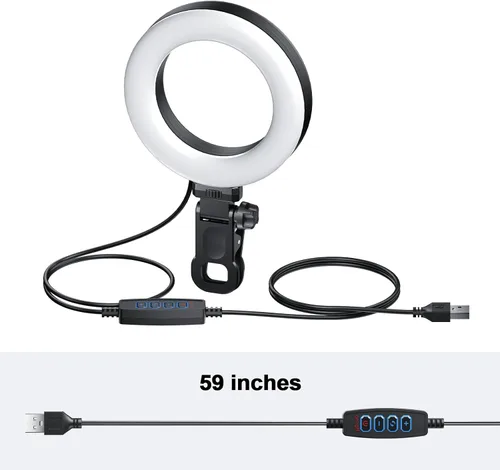 Vista 7 de Anillo de luz con clip para computadora portátil, soporte universal para teléfono/tableta/cámara web, luz LED portátil para reuniones de zoom