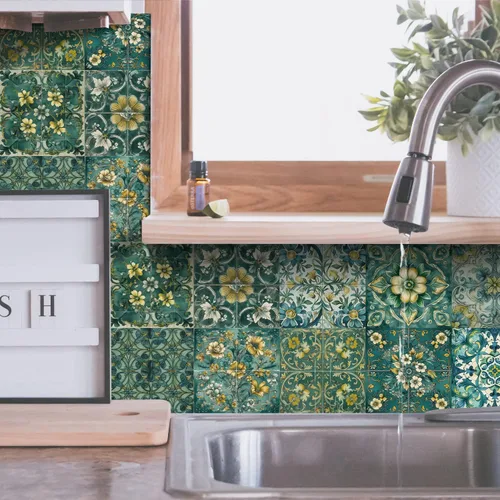 Vista 83 de Alwayspon Adhesivo para azulejos de pared moriscos para despegar y pegar, calcomanías de vinilo autoadhesivas para azulejos de cocina y baño, 4 x 4