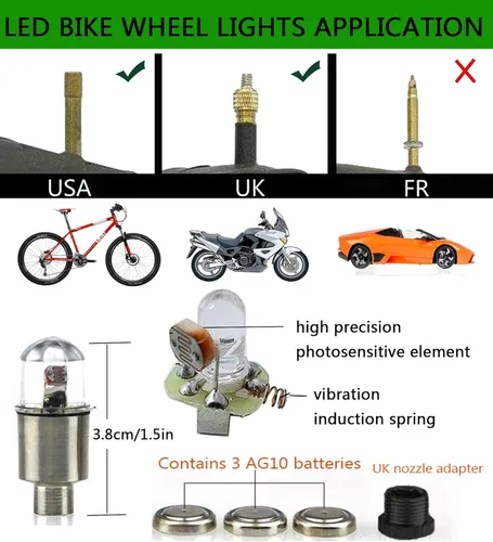 Vista 2 de Luces LED para neumáticos de automóvil, paquete de 4 unidades, tapones para válvulas de camión, bicicleta, carrito de golf, luz de rueda
