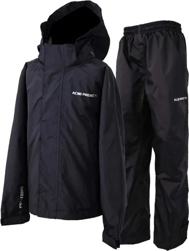 Acme Projects Traje de lluvia (chaqueta + pantalones), 100% impermeable, transpirable, costuras selladas, 393.701 in/3000gm, cremallera YKK Negro