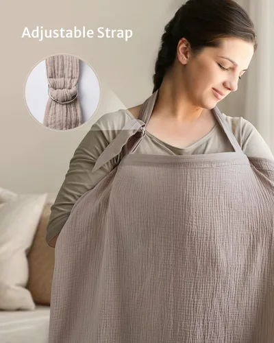Vista 5 de Blissful Diary Funda de lactancia de muselina para lactancia materna, cubierta transpirable con cuello de arco para mujeres, delantal de lactancia