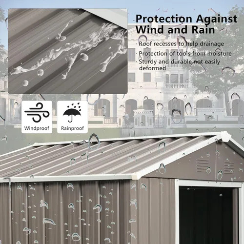 Vista 6 de JT Cobertizo de almacenamiento para exteriores de 6.23 x 4.3 pies con base de metal y puertas corredizas, protección solar, cobertizo