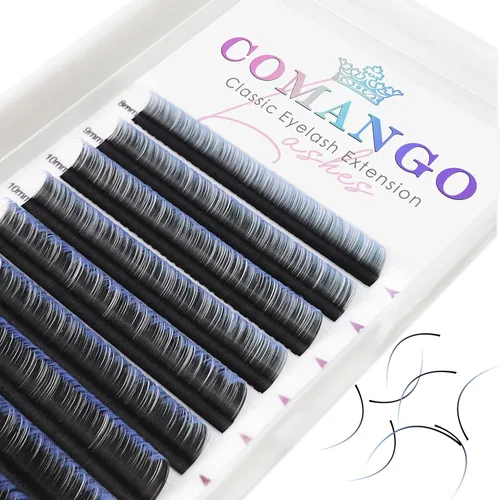 Vista 32 de CoMango - Extensiones de pestañas de color morado degradado 0.07, rizo C de 0.315-0.551 pulgadas, bandeja mixta, extensiones de pestañas de volumen
