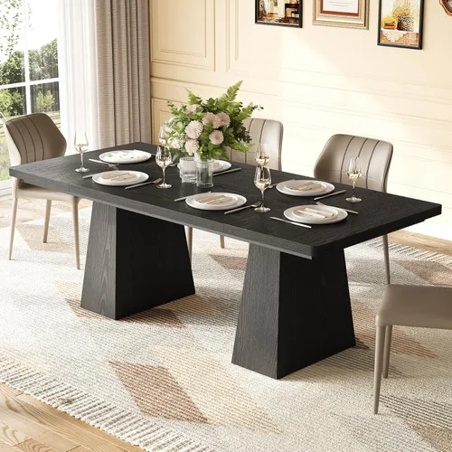 Vista 5 de LITTLE TREE Mesa de comedor para 4-6 personas, mesa de madera, muebles rectangulares con patas resistentes, mesa de cocina moderna para el hogar