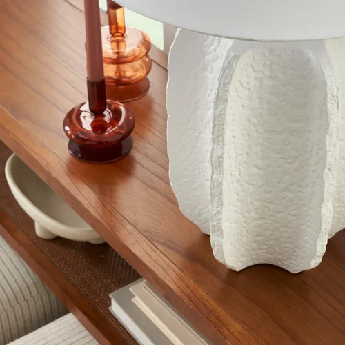Vista 3 de Nourison Home Lámpara de mesa de yeso de cerámica texturizada blanca de 25 pulgadas para dormitorio, sala de estar, consola, mesa auxiliar