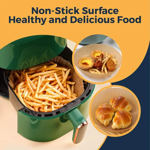 Vista 4 de Forro de papel desechable para freidora de aire, 50 piezas de papel pergamino antiadherente para freidora de aire, Lodgisity a prueba de agua