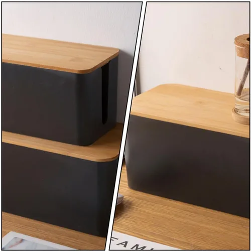 Vista 4 de SUPVOX Cable Management Box Cable Wire Case Wood Grain Black Medium Size Power Line Organizer Storage Box for Desk and Home