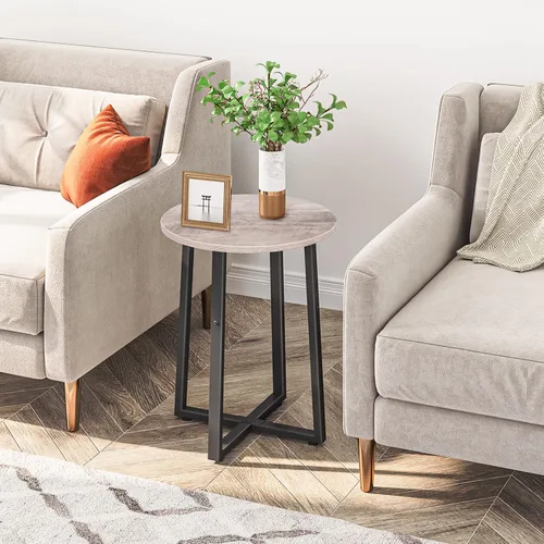 Vista 4 de HOOBRO - Mesa auxiliar redonda, mesa de centro con pedestal de metal resistente, mesita de noche redonda de 15.7", para sala de estar, dormitorio