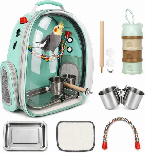 Vista 8 de Rypet - Mochila portadora para pájaros, jaula de viaje para loros con bandeja (negro)