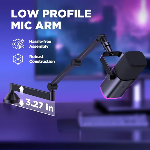 Vista 2 de InnoGear Brazo de micrófono de bajo perfil, soporte de brazo de micrófono giratorio de 360° plegable para escritorio con brazo de boom de micrófono