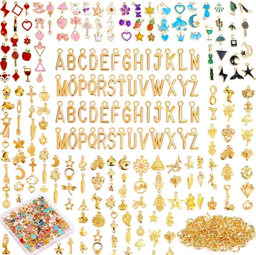 Vista 11 de Modacraft - 120 piezas de dijes navideños para la fabricación de joyas, múltiples estilos de dijes esmaltados en oro con Santa, copo de nieve, árbol