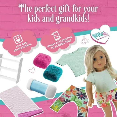 Vista 5 de Litera para muñecas, litera para muñecas de 18 pulgadas, juego de 23 piezas completo con ropa de cama, pijama y estantes, se adapta a muñecas