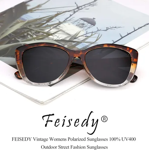 Vista 8 de FEISEDY Gafas de sol polarizadas vintage americanas para mujer cuadradas Jackie O Cat Eye Gafas de sol B2451