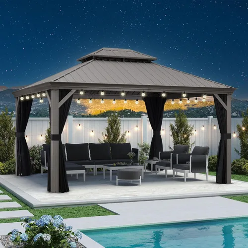 Vista 36 de PURPLE LEAF - Glorieta de 10 x 12 pies con techo rígido de aluminio, techo doble de metal resistente, pabellón permanente para patio, terraza