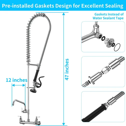 Vista 3 de Commercial Wall Mount Kitchen Sink Faucet with Sprayer