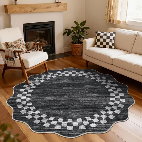 Vista 102 de GarveeHome Alfombra lavable de 5 x 7 pies para sala de estar, alfombra Beige festoneado