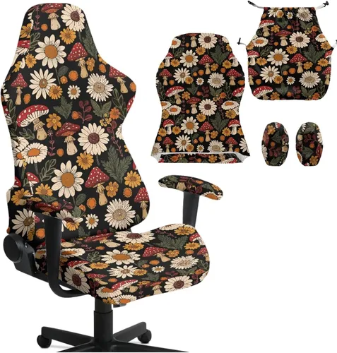 Vista 15 de Funda para silla de jugador de hongos, funda para silla de computadora, 4 piezas, con cremallera, con reposabrazos, para estudio en casa, helechos