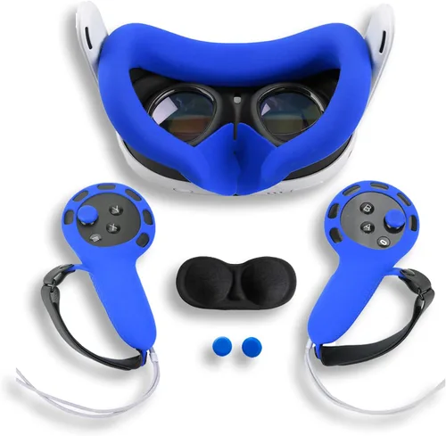 OOAVR Controller Grips Cover Accessories for OculusMeta Quest 3,VR Silicone Face Pad,VR Lens Protection Cover,VR Thumbstick Covers(4pcs SetBlue)