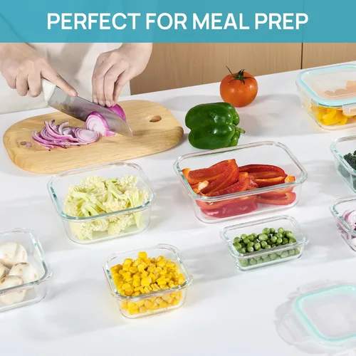 Vista 2 de Vtopmart Paquete de 18 recipientes de vidrio para almacenamiento de alimentos con tapas, recipientes de preparación de comidas, recipientes