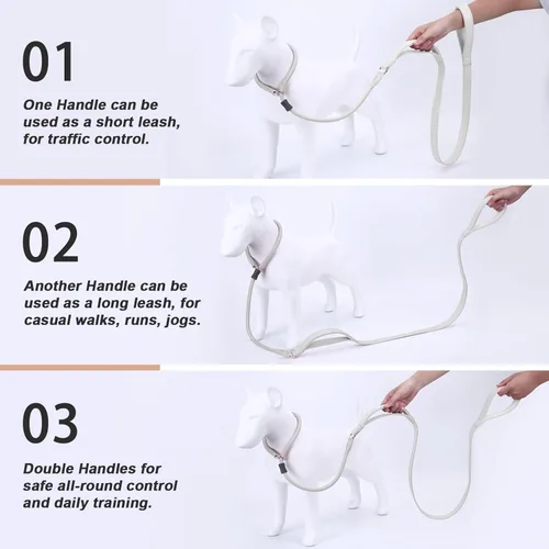 Vista 51 de Correa antideslizante para perro, correa de entrenamiento para perros con doble asa, correa antideslizante de cuero suave y collar, correa de nailon