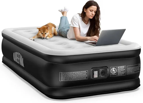 Vista 10 de Airefina Colchón de aire Queen con bomba integrada, colchón inflable cómodo, cama de aire con vigas verticales mejoradas para uso doméstico