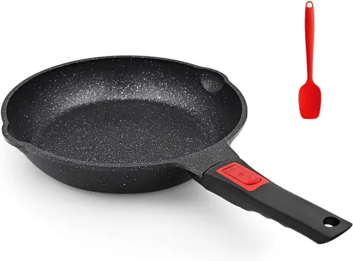Sartén antiadherente de 11 pulgadas, sartén antiadherente para huevos con mango desmontable, compatible con todas las estufas, sin PTFE, PFAS y Negro de Bobikuke