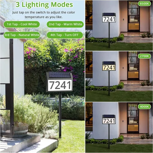 Vista 2 de MAXvolador Letrero de dirección solar iluminado, números de casa impermeables, placas de dirección iluminadas con luces LED solares con estacas, 3