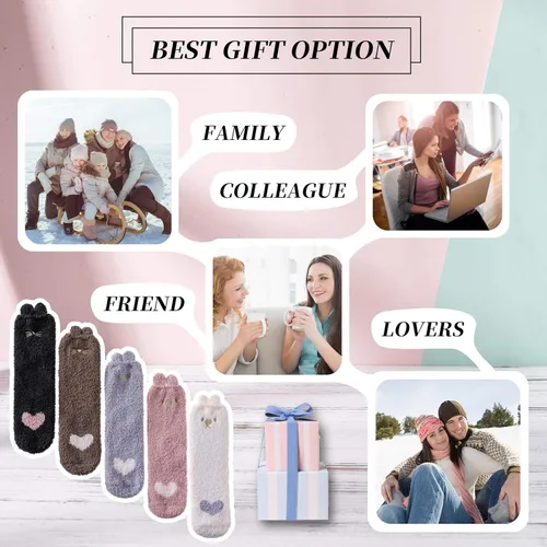 Vista 4 de DYW Fuzzy Socks for Women Soft Cozy Fluffy Winter Warm Slipper Socks Home Sleeping Animal Socks