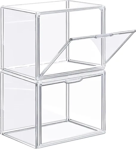 Vista 3 de ZLLZUU Cajas de almacenamiento de plástico apilables transparentes con tapa, vitrinas de acrílico a prueba de polvo para libros y cosméticos
