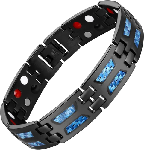 Vista 11 de Feraco Pulsera magnética para hombre, efectiva pulsera magnética de acero de titanio con herramienta de tamaño, color negro