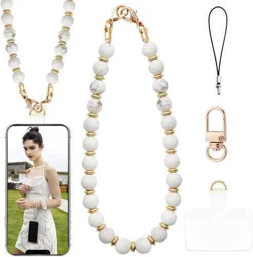 Vista 7 de Cioatu Beaded Phone Charm Wrist Strap with Tether Tab and Bracelet Chain