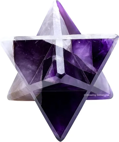 Vista 41 de Amazing Gemstone Cristal de Merkaba de piedra lunar arcoíris, estrella metafísica de Merkaba de 1 pulgada para meditación, cristal de tetraedro