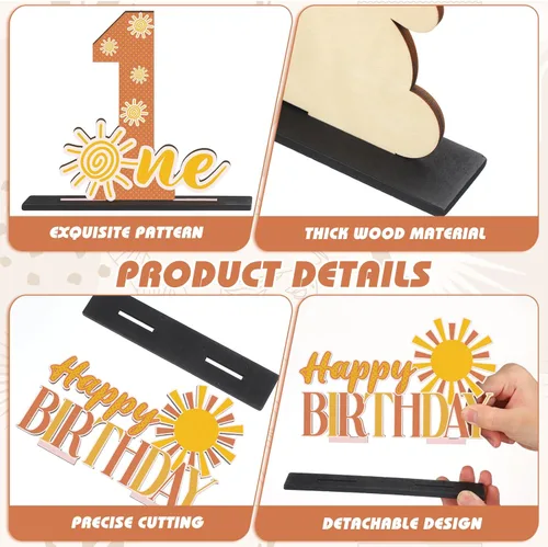 Vista 5 de Suzile 6 piezas de decoración bohemia de primer cumpleaños, centros de mesa de fiesta de sol, decoración de primer viaje alrededor del sol