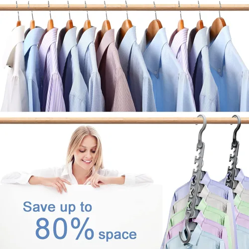 Vista 2 de Organizadores y almacenamiento de armario, paquete de 12 perchas organizadoras de armario, perchas mágicas que ahorran espacio, organizador de ropa