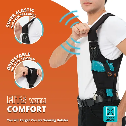 Vista 2 de Funda de hombro para transporte oculto, ajustable, elástica, universal para hombres y mujeres, se adapta a Glock, S&W, Sig y la mayoría de pistolas